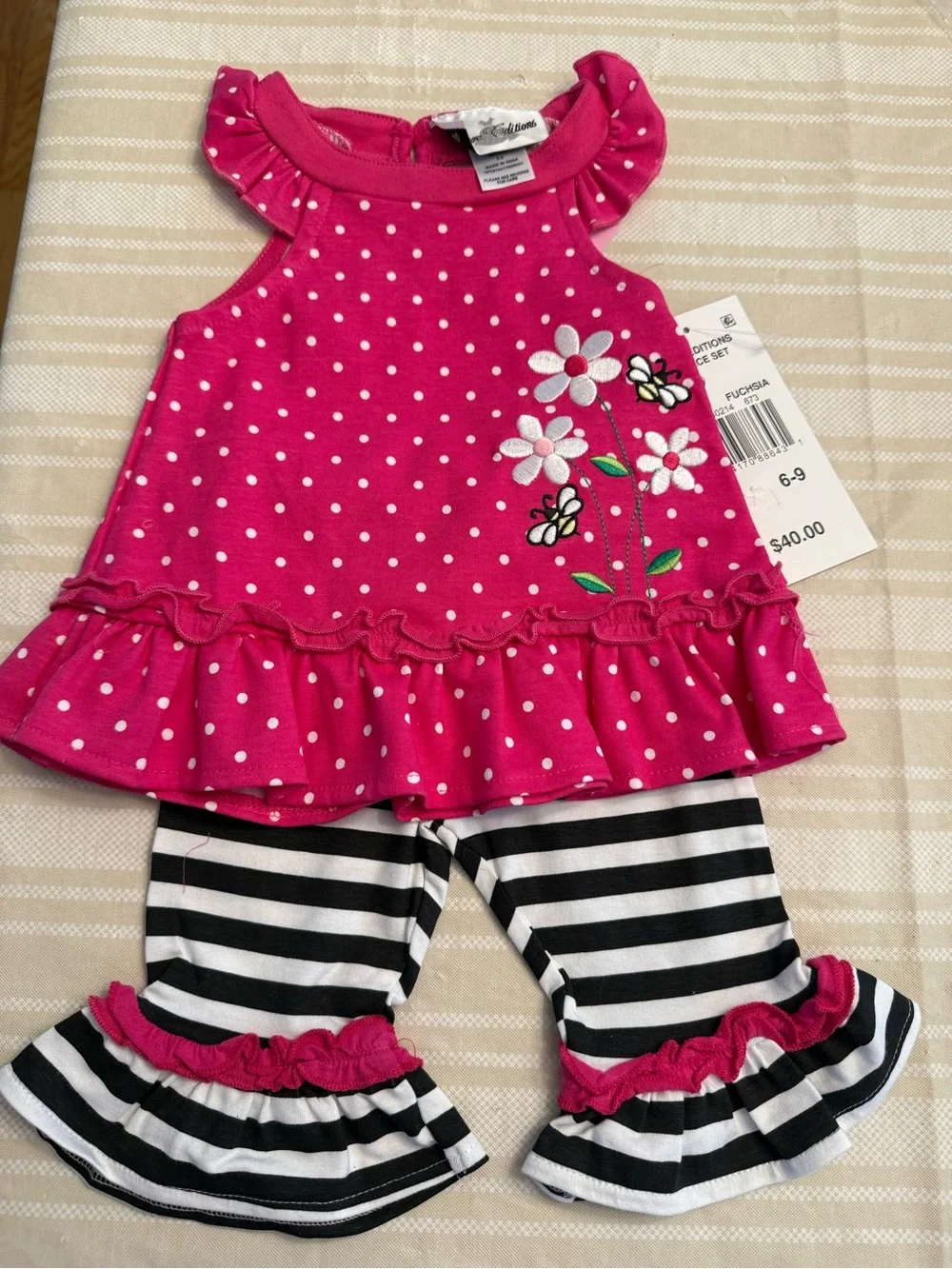 Gerber Girls' Pink Polka Dot Matching Set with Stripe Shorts - Pink